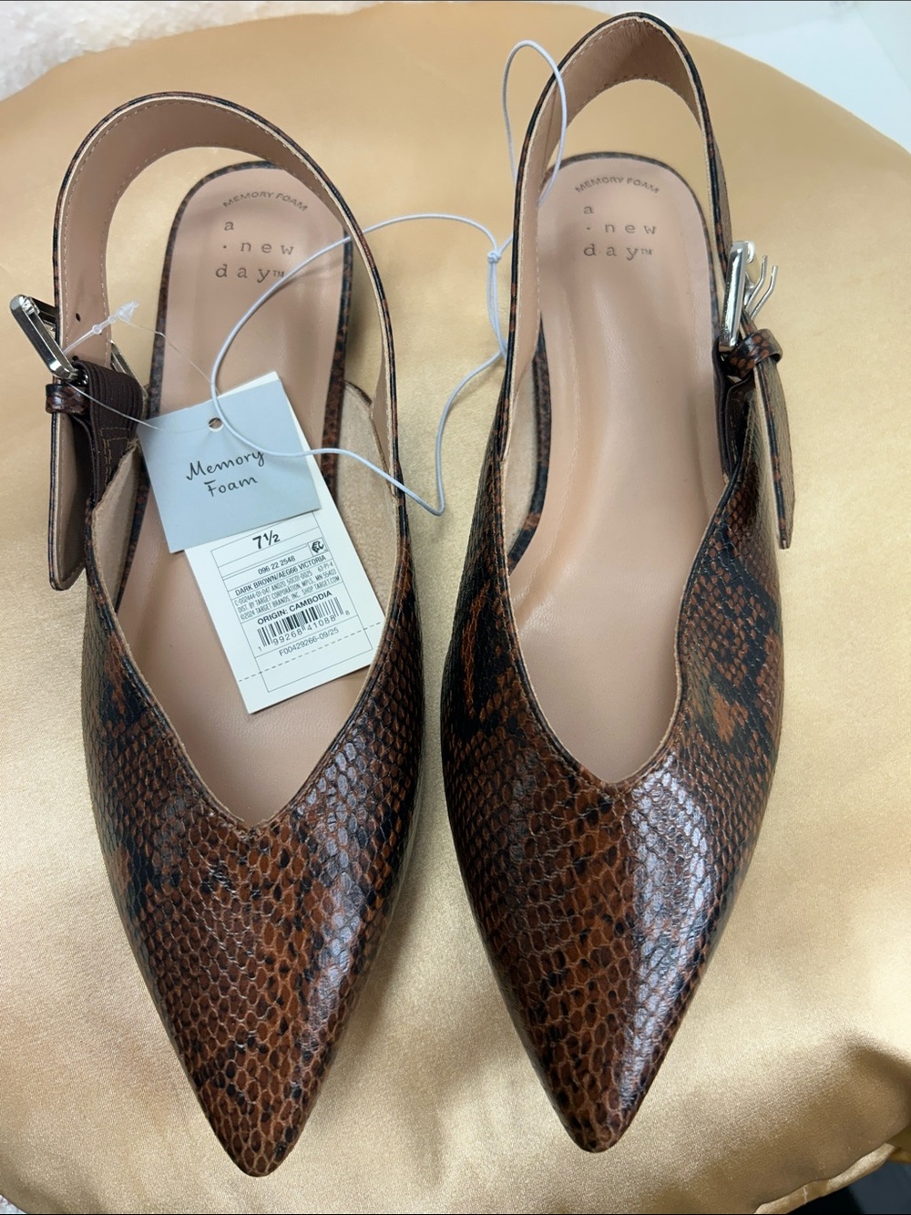 a new day Brown Snake-Print Pointed Slingback Flats